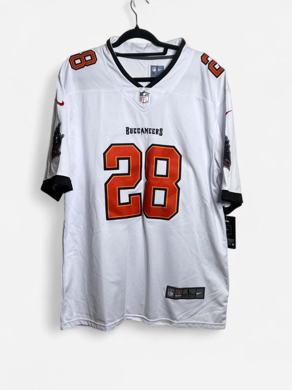 NFL Buccaneers #28 White and Red, Orange Football Jersey